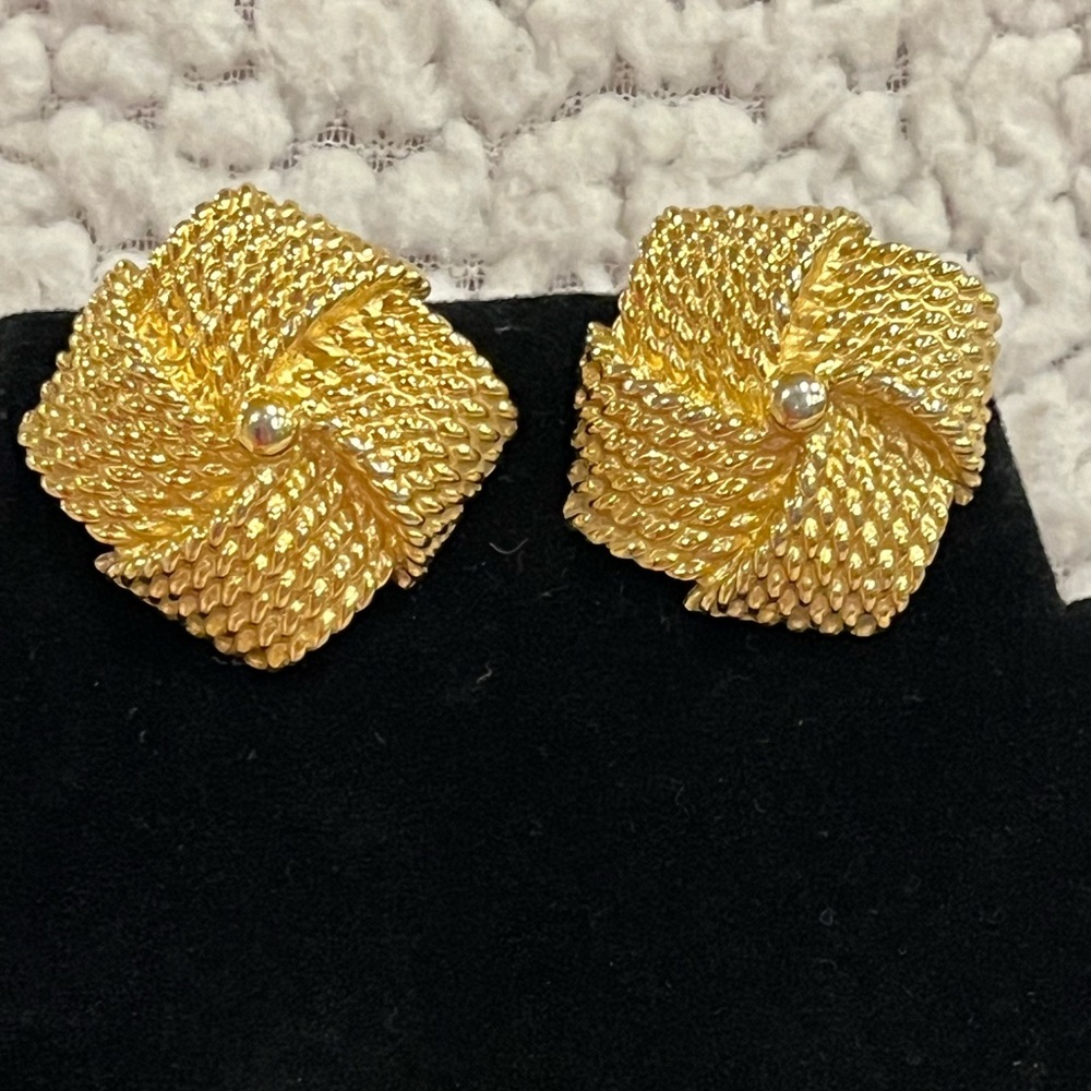 Givenchy Signed Vintage Twisted Rope Clip On Earrings